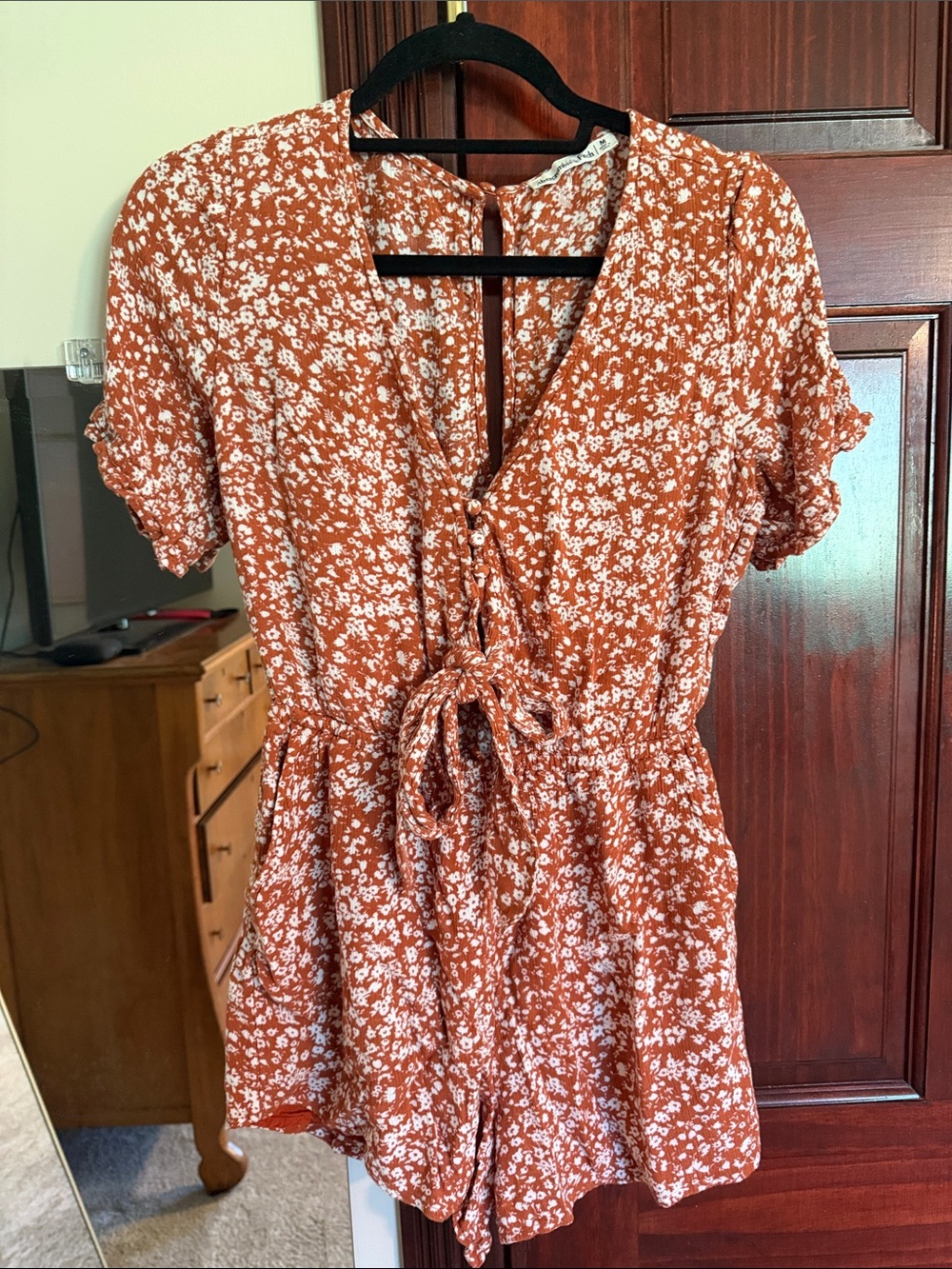 Abercrombie & Fitch Rust Floral Tie-Front Romper